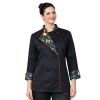 Bluza kucharska damska czarna rekaw długi lamówka wzór W4 roz. XXL – bluza kucharska – odzież gastronomiczna dla kucharz